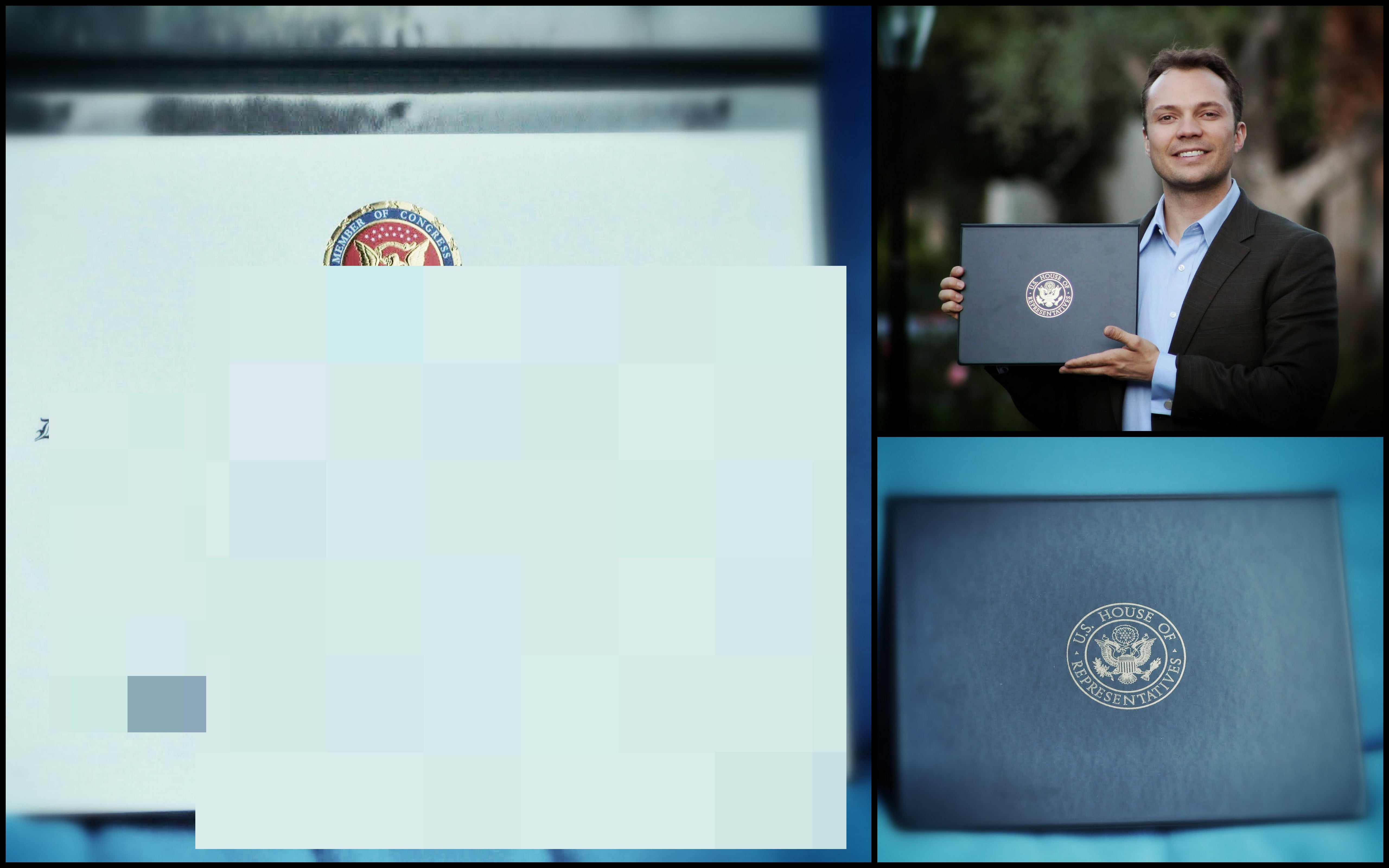 David May holds a congressional certificate folder